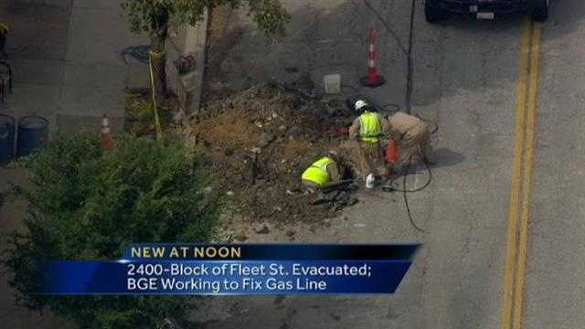 Baltimore homes evacuated after gas line struck