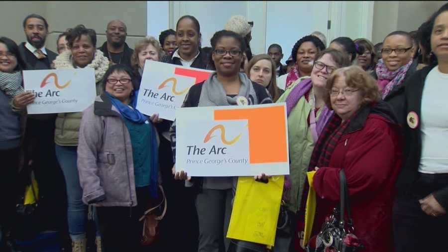 Several hundred developmentally disabled people, their advocates, family and friends ask lawmakers to address a growing waiting list for services and to restore cuts in wages to caretakers.