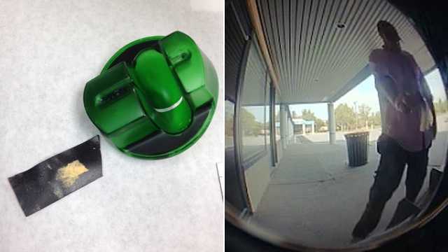 Howard County police confiscate a skimming device (left) placed on an ATM in Columbia, and they're searching for a man seen on surveillance (right).