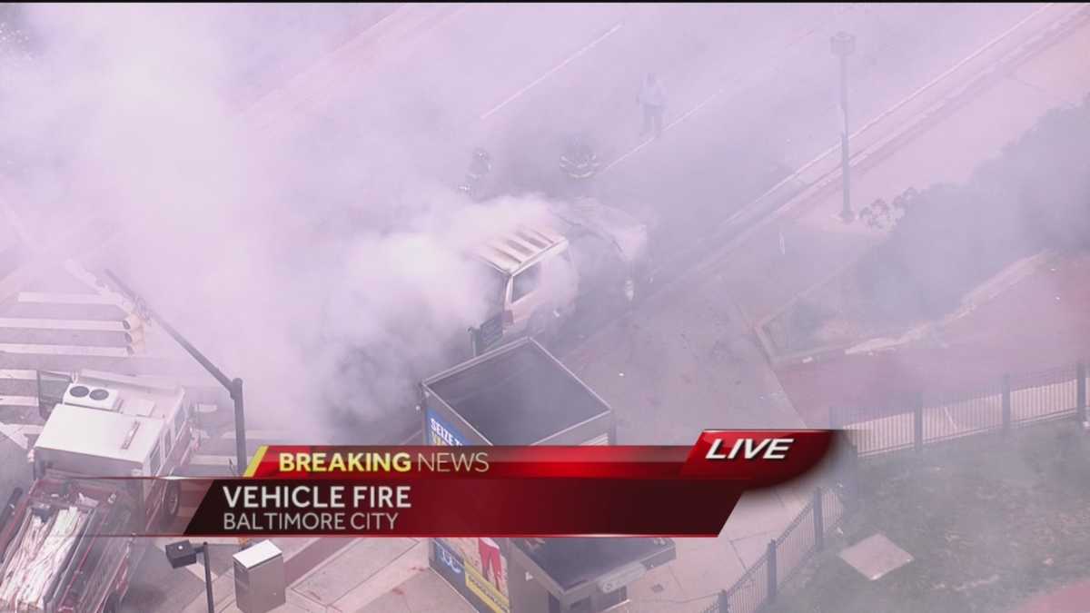 Crews battle vehicle fire in southwest Baltimore