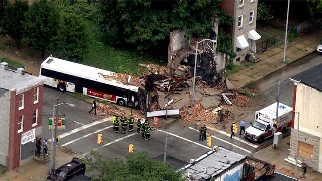 Images: MTA bus hits west Baltimore building