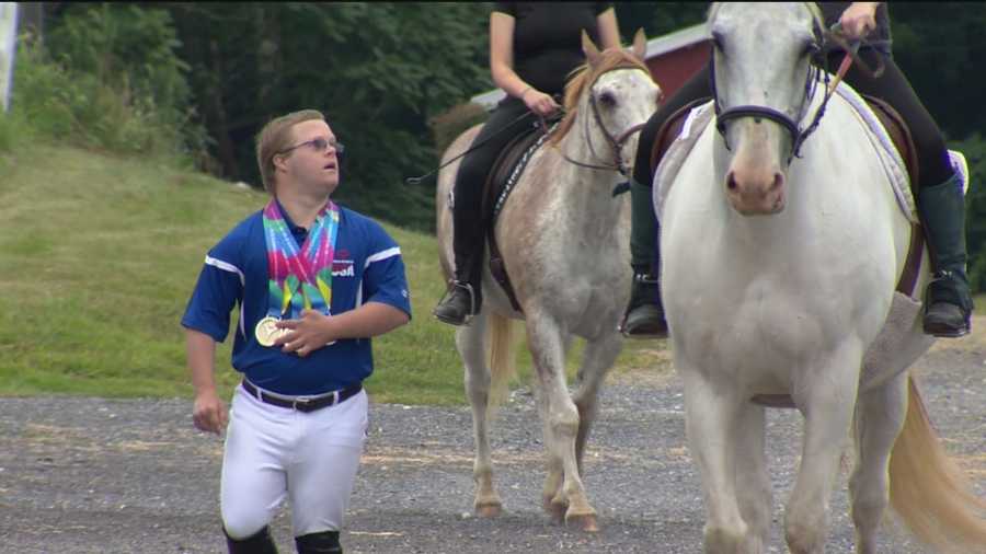 At the Therapeutic and Recreational Riding Center in Glenwood, it's a quiet morning as volunteers get the horses ready for the day ahead. The Howard County farm is where 26-year-old Special Olympics athlete Ben Stevick trains on Kit Kat.