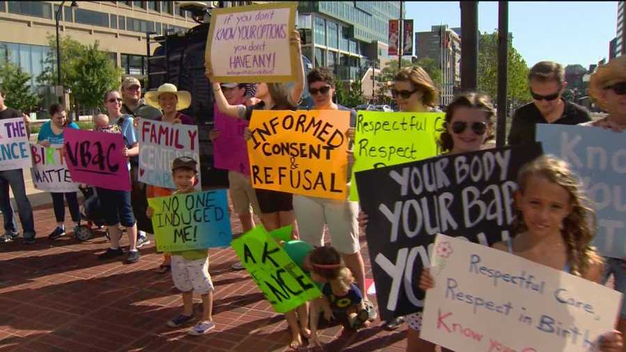 Women and children gathered in downtown Baltimore Monday morning. They were rallying to call attention to what they say is disrespect and abuse of women in childbirth.