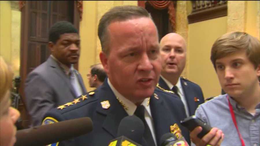 The Baltimore City Council's executive appointments committee voted Wednesday night to confirm Kevin Davis as police commissioner despite protests that briefly delayed the hearing. Now, Davis' appointment moves on to the full City Council for approval. Demonstrators are upset about the way police treat protesters.