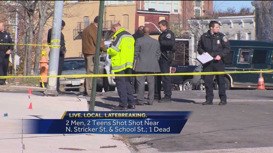 A 28-year-old man was killed and three others were injured in a shooting Saturday morning in west Baltimore, police said. Two teenagers and two adults were shot around 10:15 a.m. in the 1500 block of Stricker Street. A 15-year-old boy, a 14-year-old boy and a 26-year-old man were taken to a hospital. Their injuries were not considered life-threatening, police said.