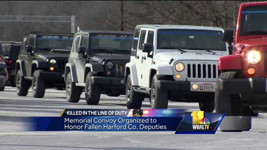 Community members mourning two deputies fatally shot Wednesday in Abingdon are finding ways to honor the fallen heroes. Members of the Chesapeake Jeep Club started a convoy Saturday in Middle River that traveled to the Harford County Sheriff's Office Southern Precinct, where a Sheriff's Office SUV is covered in flowers, cards and balloons in honor of Senior Deputies Patrick Dailey and Mark Logsdon.