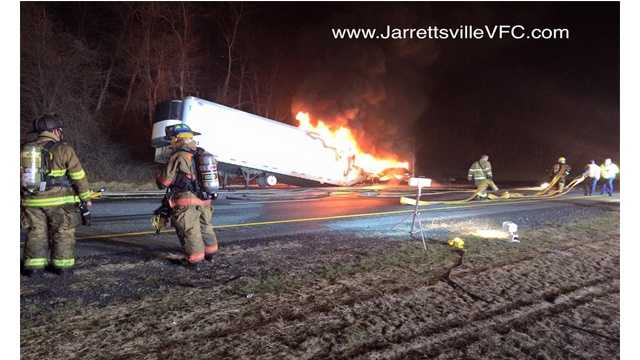 A tractor trailer fire has led to I-83 North being closed Friday morning in northern Baltimore County, Maryland State Police said.