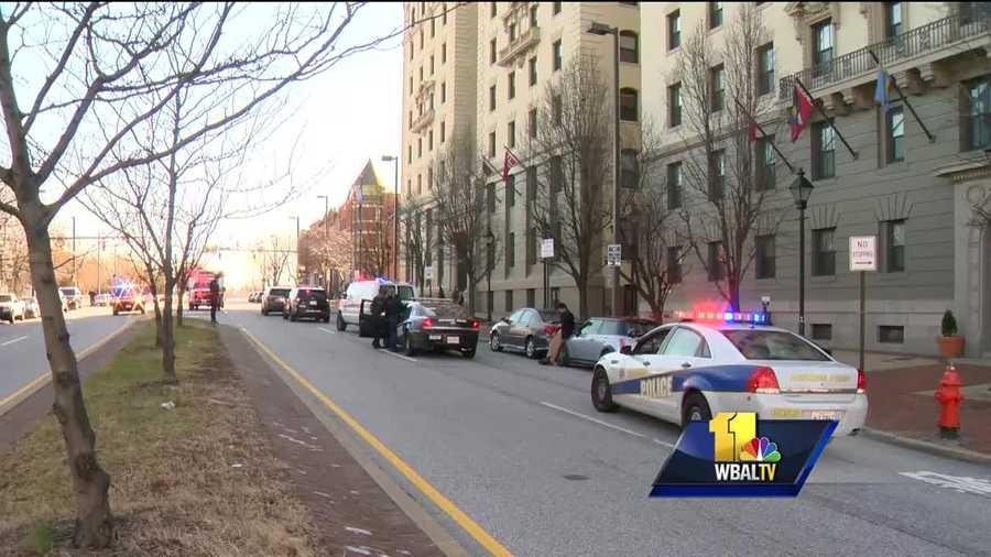 A Baltimore police officer was taken to Shock Trauma Tuesday morning after he was dragged by a car during a traffic stop, city police said. Police said the officer conducted the traffic stop at about 9:30 a.m. in the 100 block of Mount Royal Avenue near North Calvert Street in Midtown. The driver took off, dragging the officer a couple of hundred feet before fleeing the scene, police said.