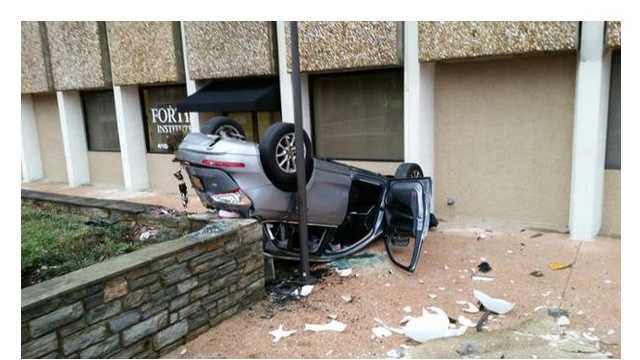A driver was taken to the hospital after the car she was in fell out of a parking garage Monday in Towson.