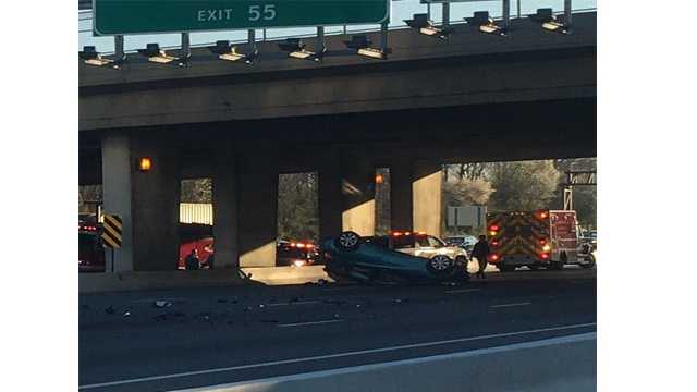 All lanes to I-95 North were closed Wednesday for an overturned vehicle in Baltimore City.