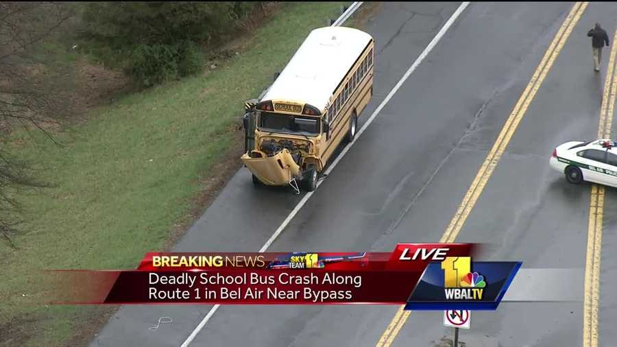 One person has been killed in a two-vehicle crash involving a school bus in Harford County, officials said. The crash involving a school bus and another vehicle happened at Route 1 at Winters Run Thursday morning.The person who was killed is believed to be in the vehicle, SkyTeam 11 Capt. Roy Taylor reported.