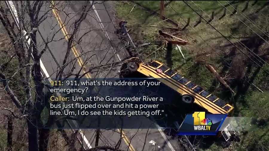 Baltimore County police released the 911 calls that came after a school bus crashed Wednesday in Parkton. The bus had 42 students and a bus driver on board at the time of the accident. The driver, along with nine students were taken to the hospital for treatment.