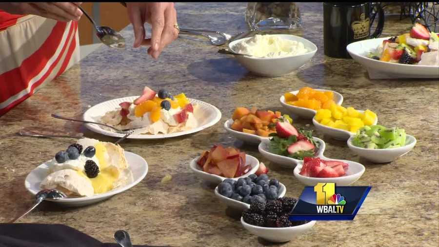 Maryl Elizabeth Plovanich, executive pastry chef at the Lord Baltimore Hotel, shows how to make Pavlova Nouveau.