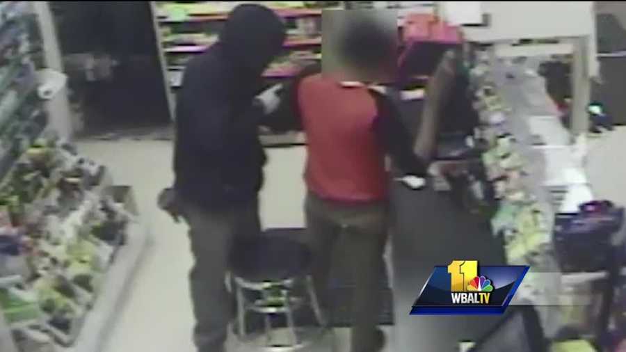 Howard County police need help to find two armed robbers responsible for a violent encounter in Laurel. County police released surveillance video from a robbery around 2:30 a.m. May 23 at the Shell gas station on All Saints Road in Laurel. The video shows two men in masks enter a gas station and hold a gun to the clerk's head before tying him up on the floor and stealing cigarettes and money.