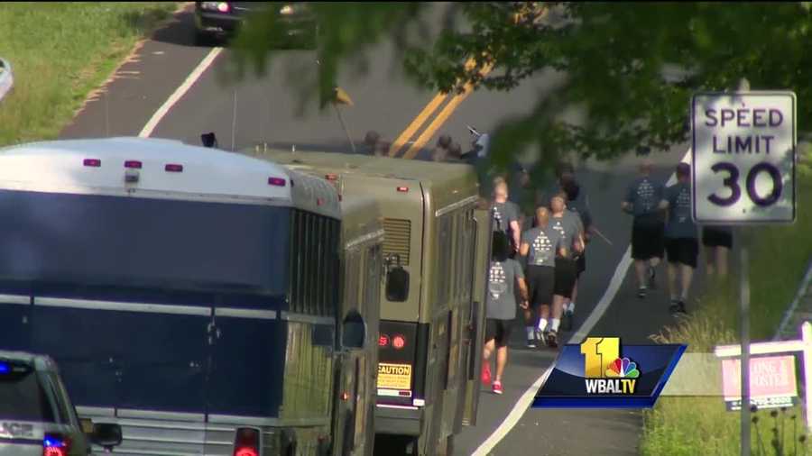 Law enforcement officers in Carroll County spend the morning on the road for the Torch Run to benefit Special Olympics Maryland.