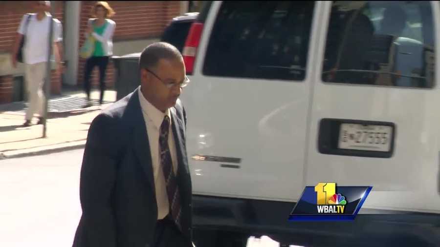 Officer Caesar Goodson enters court on the fourth day of his trial on charges connected to the death of Freddie Gray