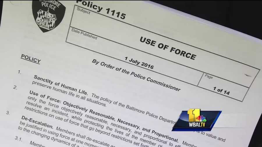 One of the Baltimore Police Department's most-scrutinized policies just got a major overhaul. Baltimore Police Commissioner Kevin Davis called for the Use of Force Policy to be updated last fall. He unveiled the results Wednesday in a 14-page document. The shift in thought is clear from the first item on the very first page, the "sanctity of human life." Davis said the changes were made with the safety of officers in mind, changes that will make the Police Department more effective.