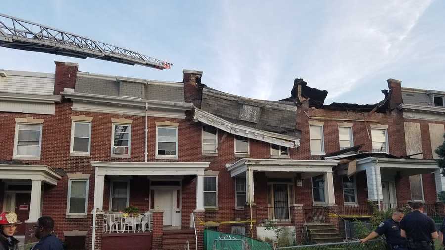 Three families were displaced Thursday evening after their homes partially collapsed. Photo courtesy of Baltimore City Fire.