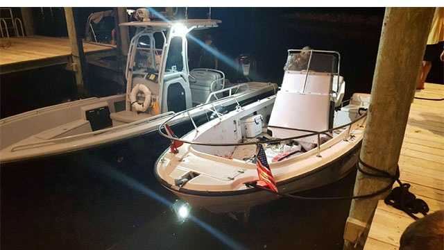 Pictured here is a boat involved in a crash Sunday in Whitehall Creek in Annapolis where one man died and two others were injured.