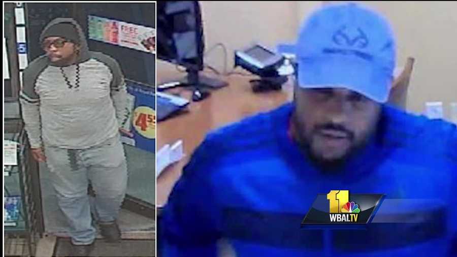 The FBI has released surveillance pictures of suspects wanted for a string of bank and convenience store robberies. Investigators are looking into at least eight robberies that stretch from Baltimore City into Baltimore and Harford counties. The FBI warns that the men should be considered armed and dangerous