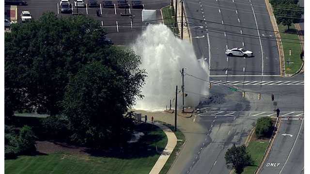 The water main break was reported at Security Boulevard and Woodlawn Drive Friday afternoon.