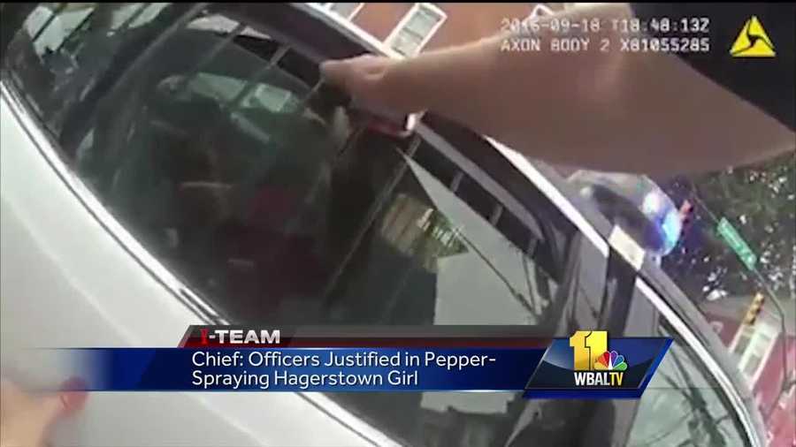 Police video shows a Hagerstown officer pepper-spraying a 15-year-old girl who refused to cooperate with authorities.
