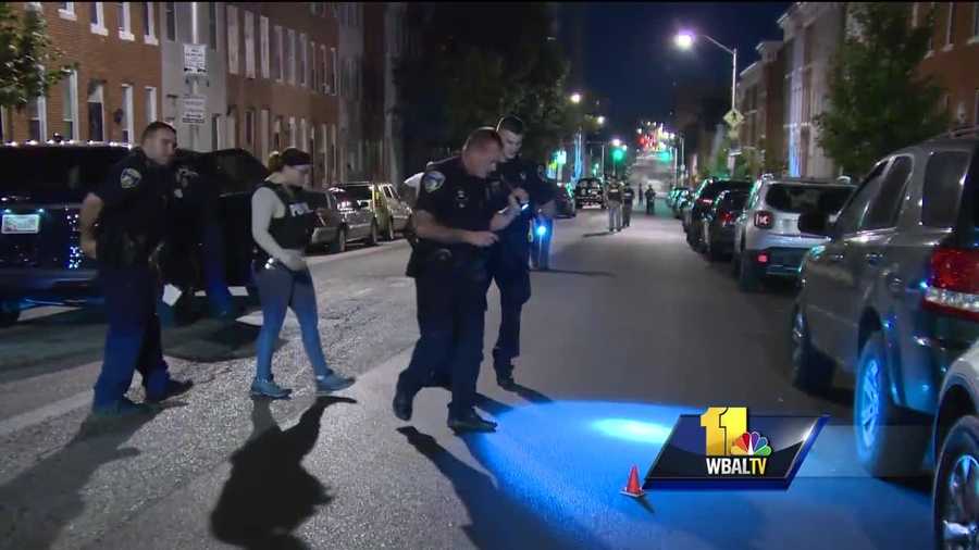 City police continue to search for the gunmen who shot eight people Saturday night in east Baltimore. Police were called around 8:30 p.m. to a location near Greenmount Avenue and Preston Street.