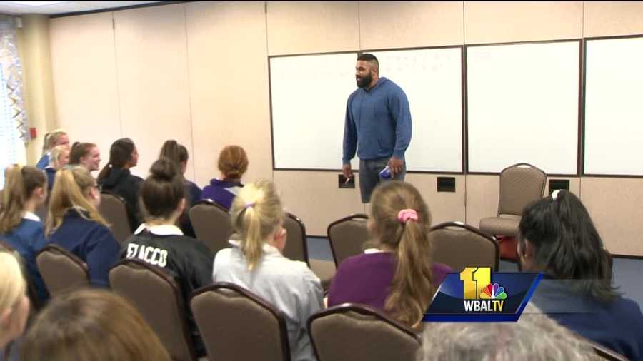 Baltimore Ravens guard John Urschel knows his numbers. He's best known for his plays on the field, but Urschel is also pursuing a doctorate in mathematics. Urschel shared his expertise Monday with senior statistics students at Notre Dame Prep in Towson. He earned his math degree from Penn State in three years, and the next year, he graduated with a master's degree.