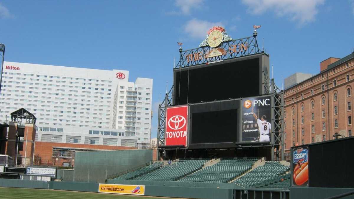 Oriole Park at Camden Yards. The scoreboard at Orioles Park at Camden Yards,  hom #Sponsored , #advertisement, #advertisement, #Park…