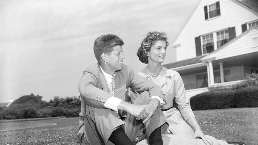 Sen. John F. Kennedy, D-Mass., and his fiancee Jacqueline Bouvier, 23, pose on the lawn of the Kennedy residence during their weekend visit at Hyannis, Ma., on June 27, 1953. 



