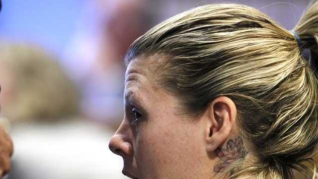 Kristen LaBrie, looking over to her family, is sentenced to eight to 10 years in prison at Lawrence Superior Court in Lawrence, Mass., Friday, April 15, 2011. LaBrie was convicted of attempted murder for withholding cancer medications from her autistic son.



