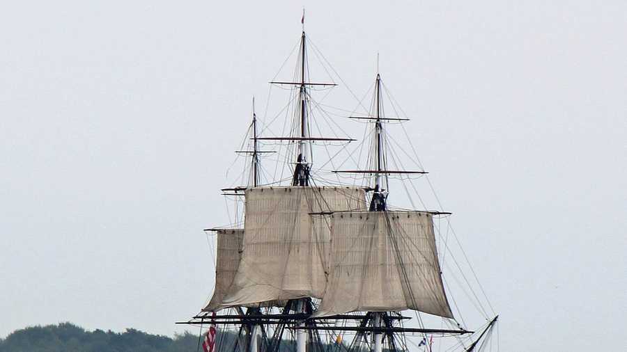 Three of its sails unfurled, the USS Constitution sailed in Boston Harbor on August 19, 2012.  It was only the second sailing of the ship, under its own power, in over 100 years.