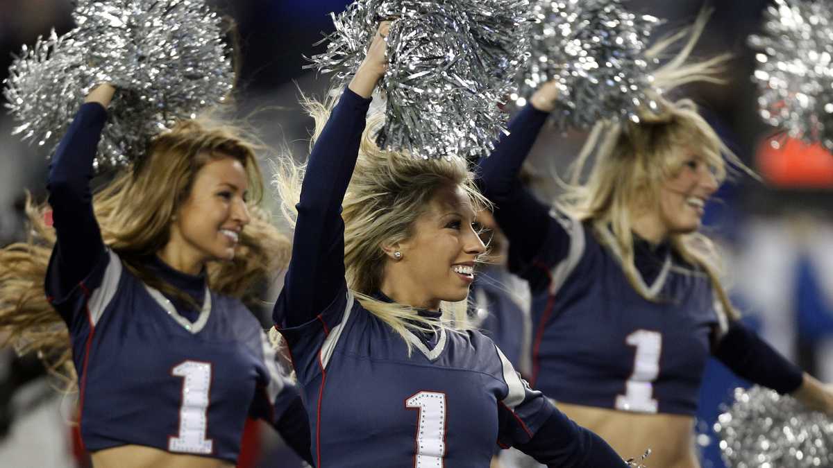 New England Patriot cheerleaders in Halloween costume at Gillette