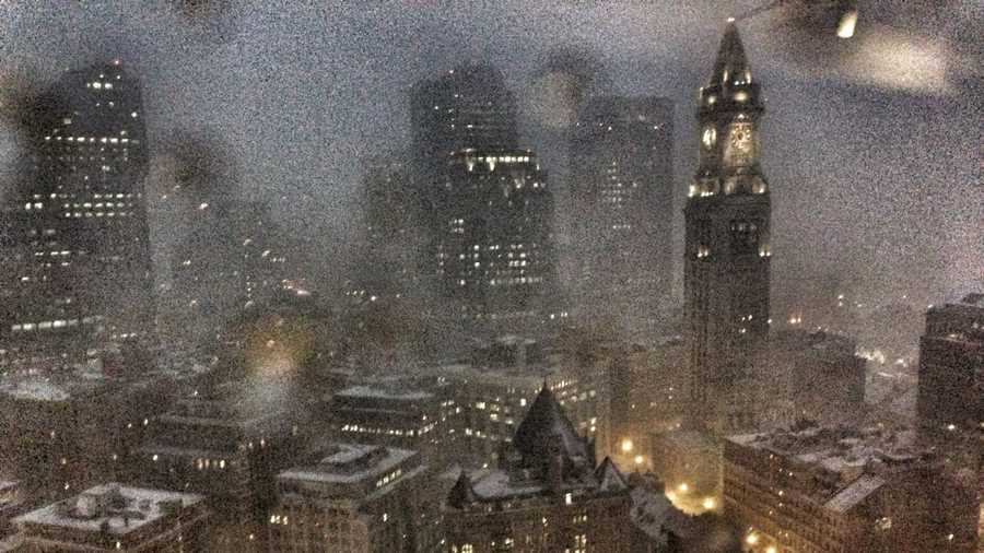 The Boston skyline during the blizzard.