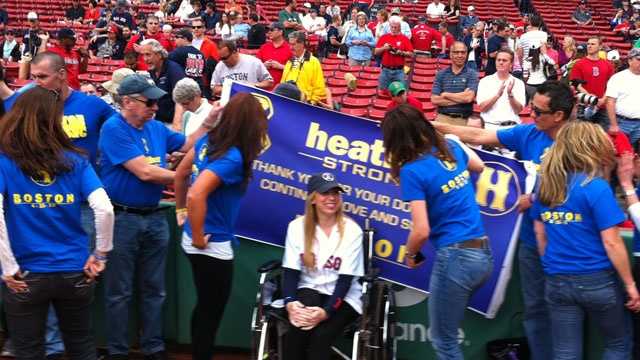 Heather Abbott, of Newport, R.I., makes a stop at Fenway Park after being discharged from Spaulding Rehabilitation Hospital on Saturday, May 11, 2013.
