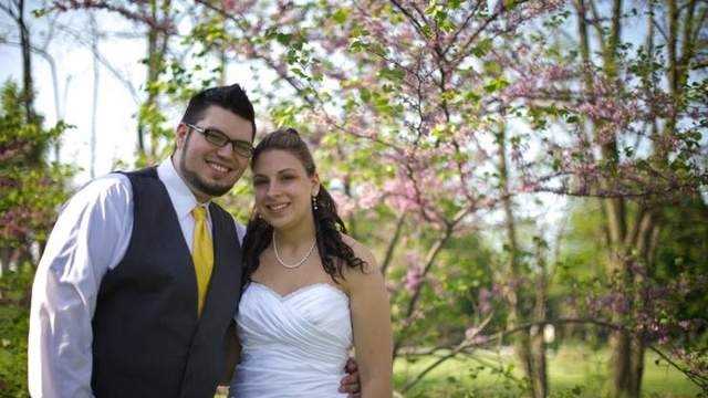 Jordan Costa is pictured here with his wife Heather Favazza-Costa on their wedding day Saturday. The two were in a car accident a day later and Jordan was killed. His wife is in the hospital.