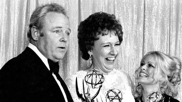 Cast members of "All in the Family," from left, Carroll O'Connor, Jean Stapleton, and Sally Struthers pose with their Emmy's on May 14, 1972.
