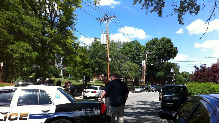 Police and members of the bomb squad surrounded a home on Elm Street in Woburn Wednesday.
