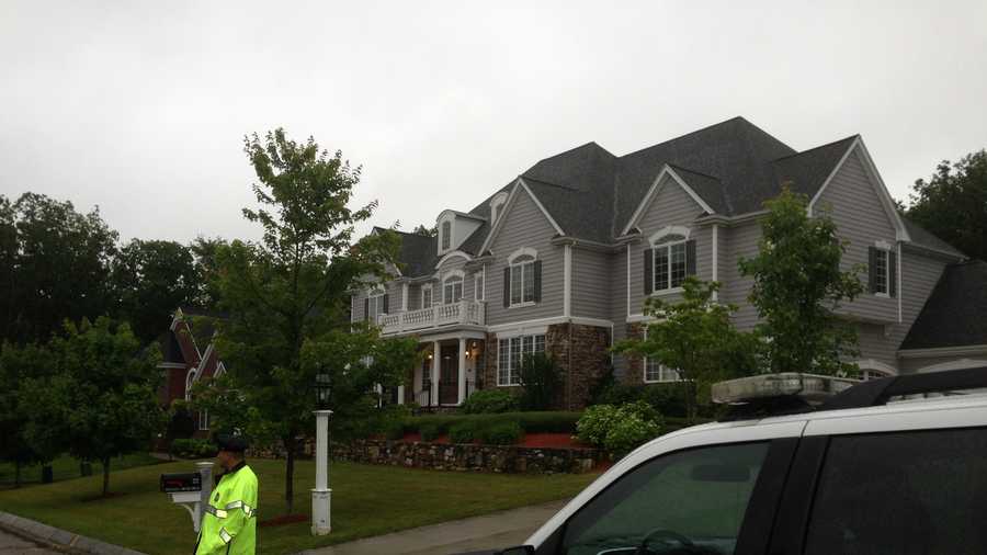 A heavy police presence outside the home of Patriots TE Aaron Hernandez in North Attleborough, Mass. 