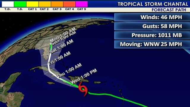 Tropical Storm Chantal weakens, still may threaten East Coast