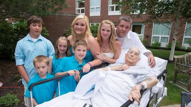 Donald Weaver with his grandson, Danny, his wife, Paula, and family at Emerson Hospital.
