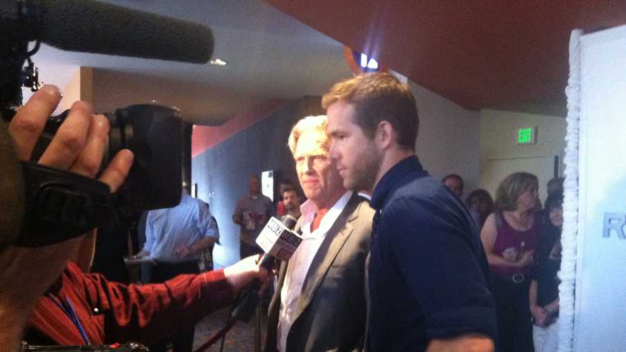 Actors Jeff Bridges and Ryan Reynolds at the Boston advanced screening of “R.I.P.D.” 