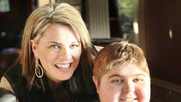 Christine McSherry, who founded the Jett Foundation to fight Duchenne muscular dystrophy, with son Jarrett in December 2011.