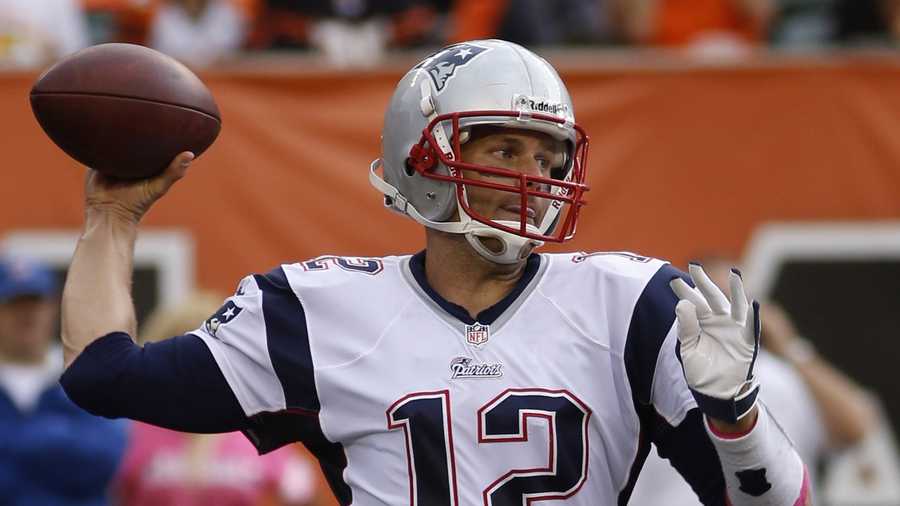 New England Patriots quarterback Tom Brady passes against the Cincinnati Bengals in the second half of an NFL football game, Sunday, Oct. 6, 2013, in Cincinnati.