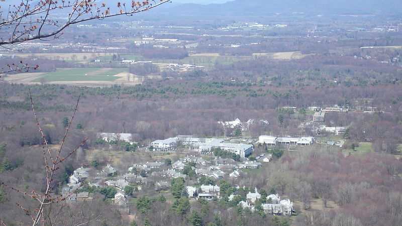 View of Hampshire College from Bare Mountain