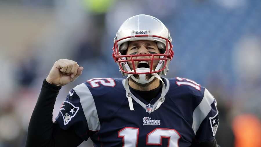 New England Patriots quarterback Tom Brady shouts as he runs onto the field before an NFL football game against the Pittsburgh Steelers Sunday, Nov. 3, 2013, in Foxborough, Mass. 