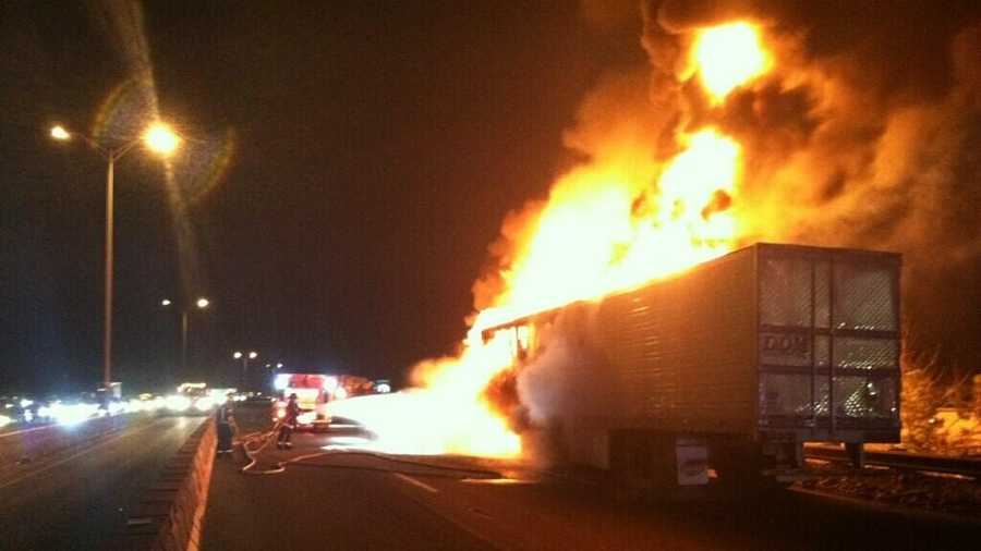 A truck caught on fire early Thursday on Route 3 in Dorchester.