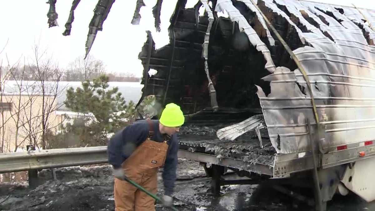 Truck bursts into flames on highway