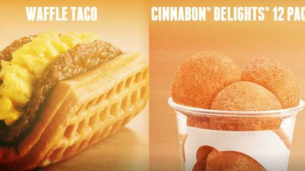 Taco Bell announced on Monday that it is launching a new breakfast menu, including items such as a 'waffle taco' and 'a.m. crunchwrap.' The company said the new menu will be available nationwide on March 27th. Click through this slideshow to see the menu.