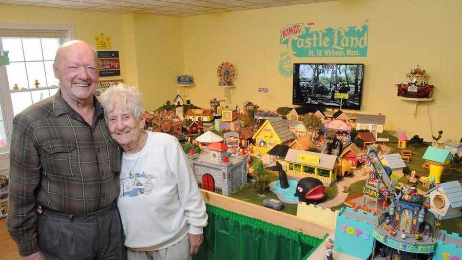 Former Kings Castle owners Clarence and Paula Whitney of Plymouth show off a replica of the closed Whitman theme park that Clarence made in their basement.s Castle owners Clarence and Paula Whitney of Plymouth show off a replica of the closed Whitman theme park that Clarence made in their basement.